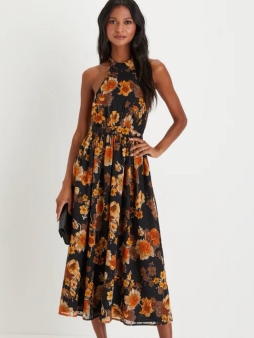 New Lulus Charming VisionFloral Lurex  Halter Midi Dress Sz Extra Large